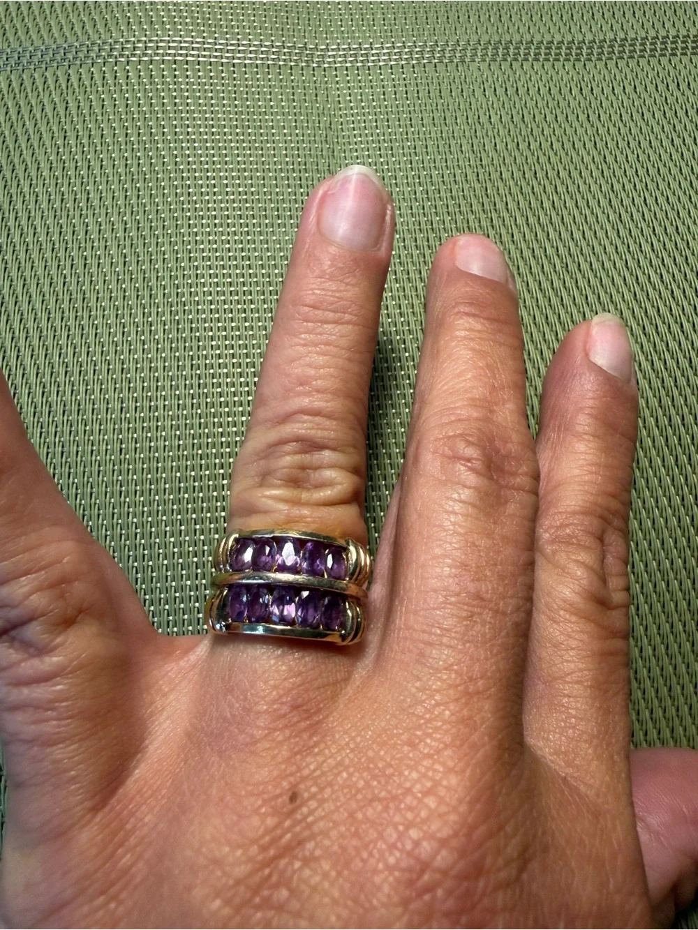 Ross Simons 18k yellow gold/Sterling silver purple amethyst 2 row band